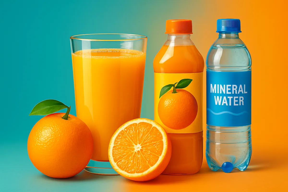 Titelbild: Orangenfruchtsaftgetränk aus Konzentrat und stillem MINERALwasser statt Leitungswasser
