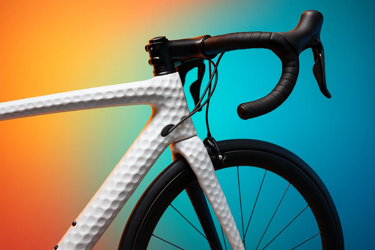 Titelbild: Golfballstruktur am Rennrad zur verbesserten aerodynamischen Luftströmung